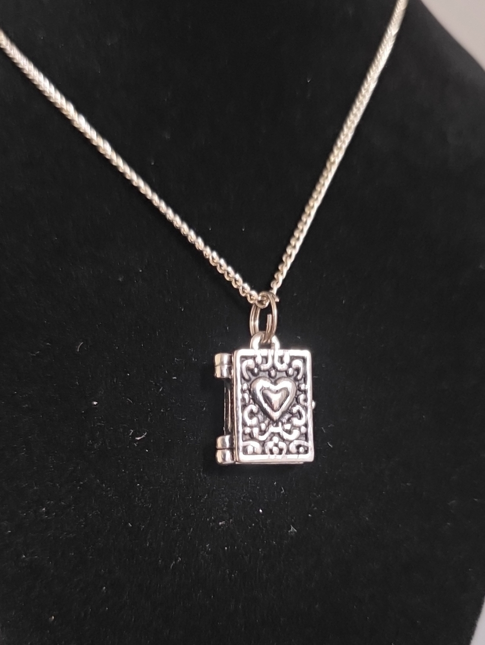 Heart Locket Book Pendant Necklace - Silver